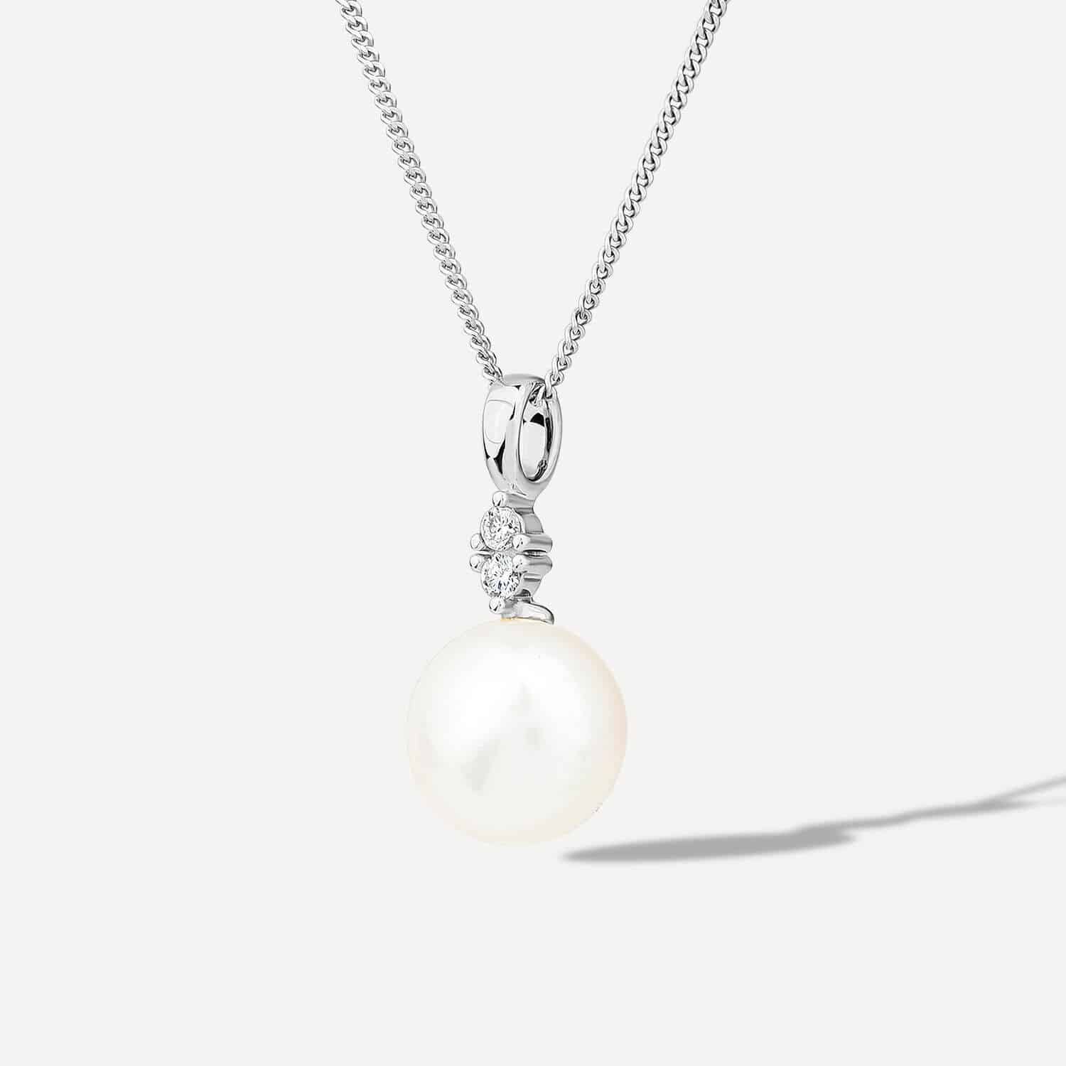 9ct White Gold 0.04ct Top Diamond & Freshwater Pearl Pendant – Bild 2