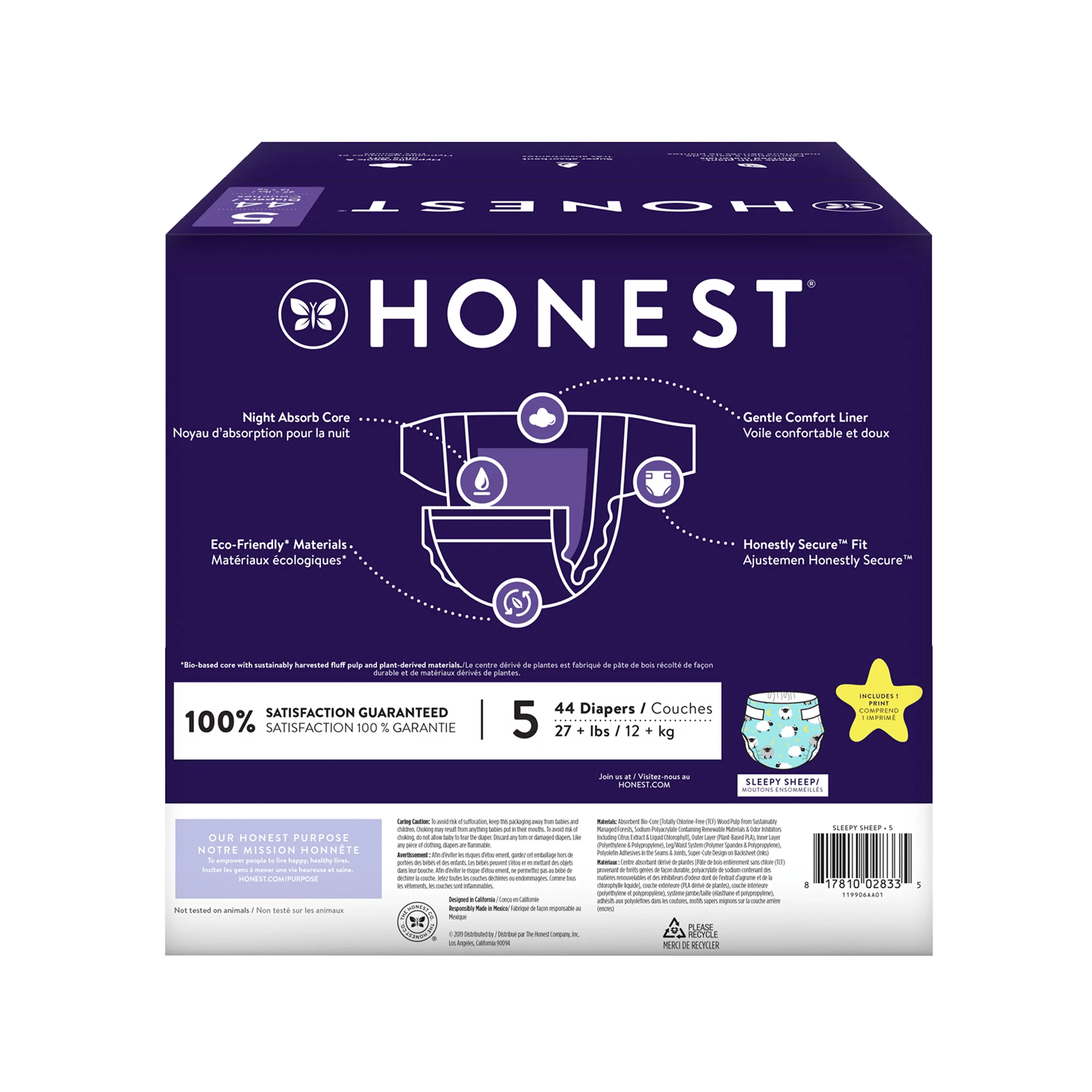 The Honest Company Overnight Baby Diapers, Sleepy Sheep, Size 5, 44 ct – Bild 2