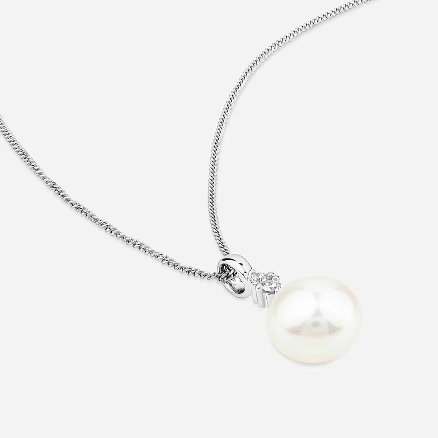 9ct White Gold 0.04ct Top Diamond & Freshwater Pearl Pendant – Bild 3